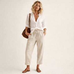 Quince 100% Linen Flax Cropped Pull On Flax Pants M